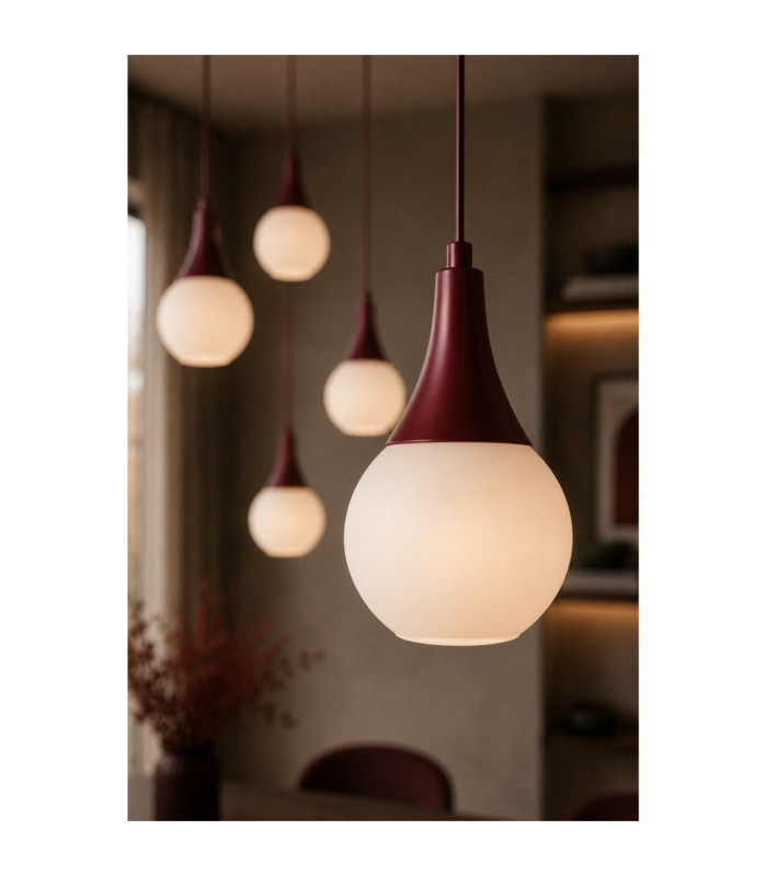 Lacrima Cluster Pendant Ceiling Light Burgundy White Glass Shade 6x E27-3