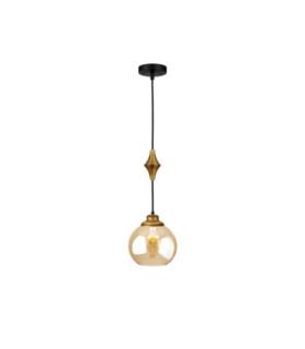 Astoria Slim Pendant Ceiling Light Black Gold Amber Glass Shade 1x E27-1