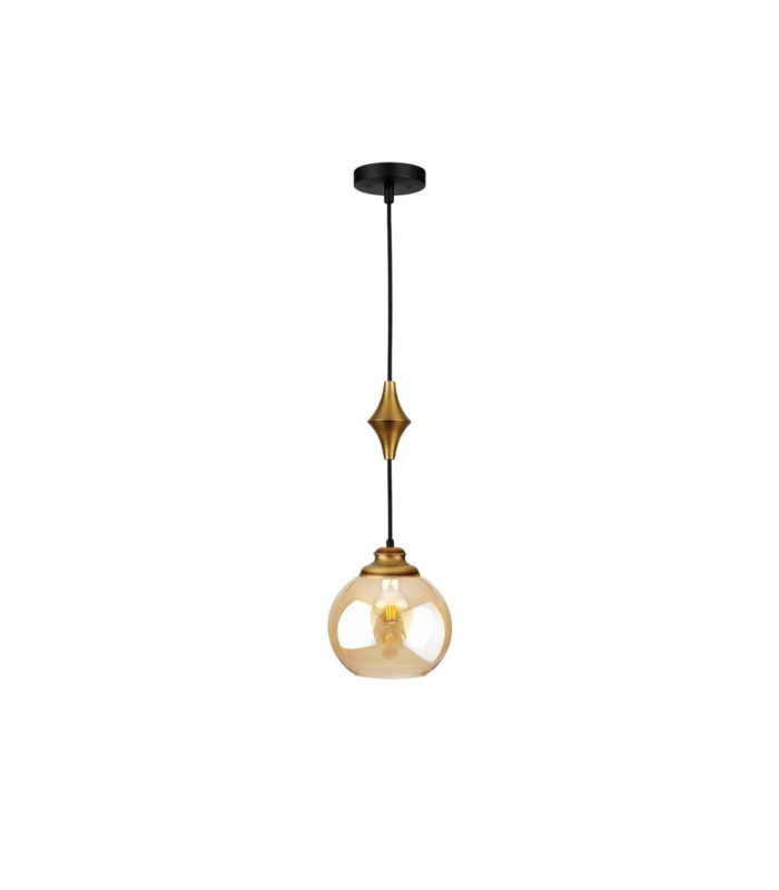 Astoria Slim Pendant Ceiling Light Black Gold Amber Glass Shade 1x E27-1