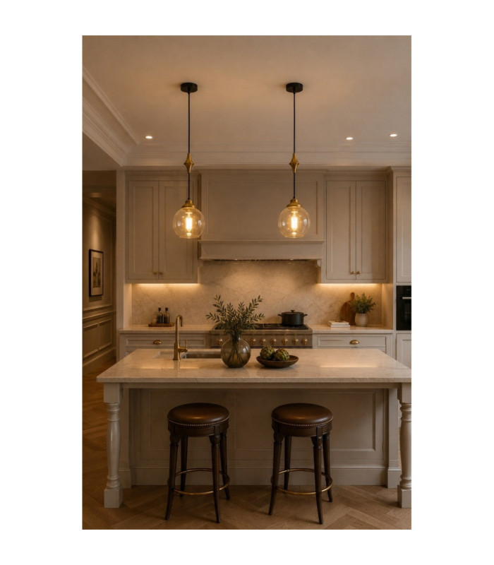 Astoria Slim Pendant Ceiling Light Black Gold Amber Glass Shade 1x E27-2