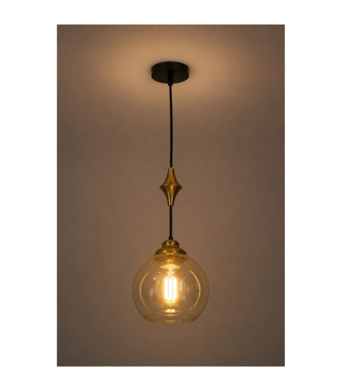 Astoria Slim Pendant Ceiling Light Black Gold Amber Glass Shade 1x E27-4