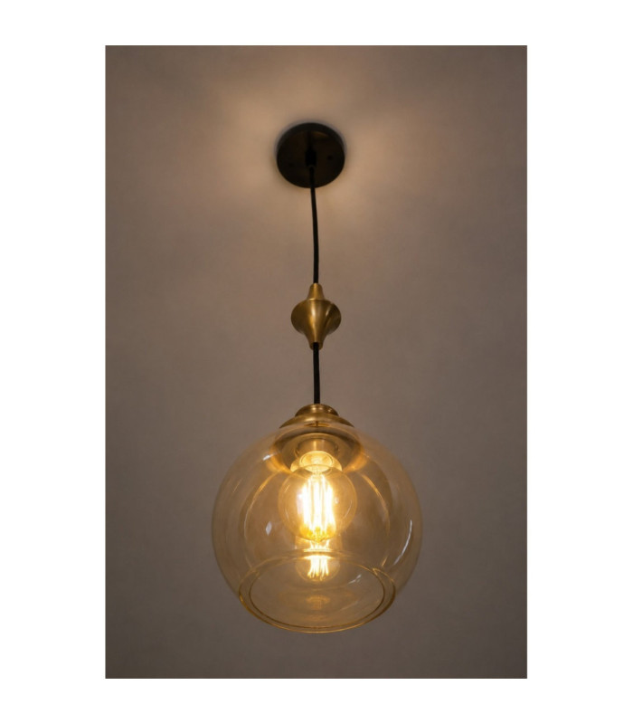 Astoria Slim Pendant Ceiling Light Black Gold Amber Glass Shade 1x E27-5