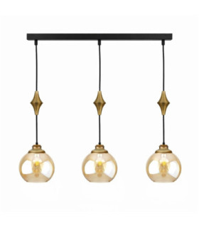 Astoria Bar Pendant Ceiling Light Black Gold Amber Glass Shade 3x E27-1