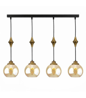 Astoria Bar Pendant Ceiling Light Black Gold Amber Glass Shade 4x E27-1