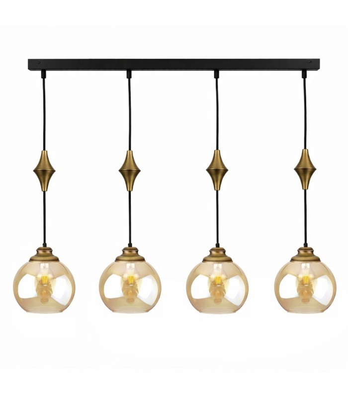 Astoria Bar Pendant Ceiling Light Black Gold Amber Glass Shade 4x E27-1