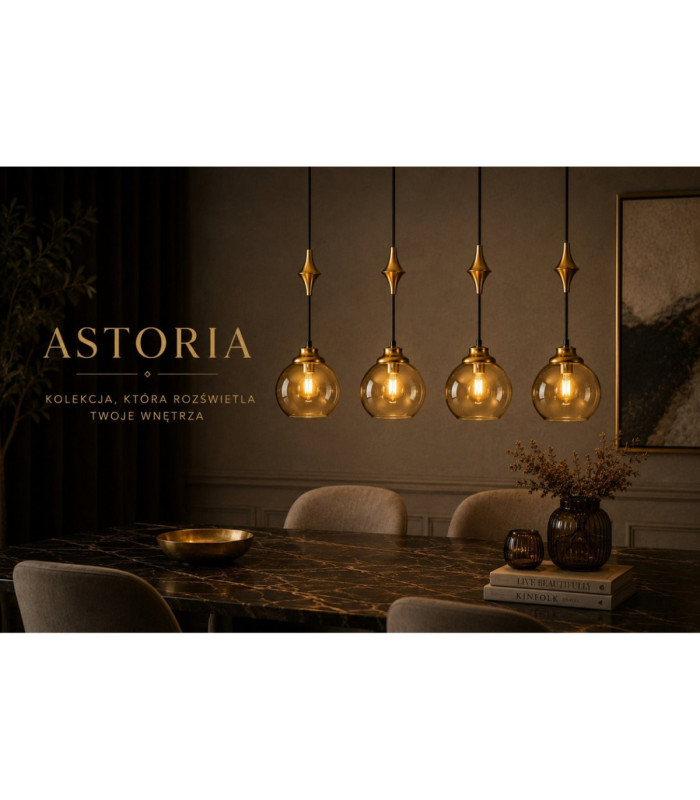 Astoria Bar Pendant Ceiling Light Black Gold Amber Glass Shade 4x E27-4