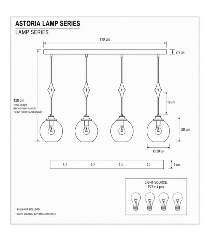 Astoria Bar Pendant Ceiling Light Black Gold Amber Glass Shade 4x E27-5