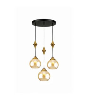 Astoria Cluster Pendant Ceiling Light Black Gold Amber Glass Shade 3x E27-1