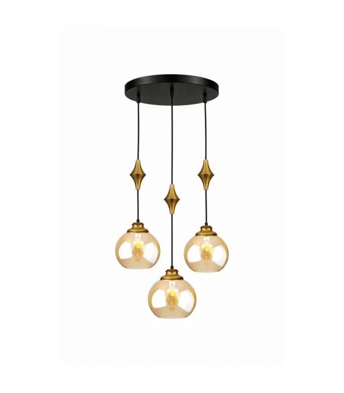 Astoria Cluster Pendant Ceiling Light Black Gold Amber Glass Shade 3x E27-1