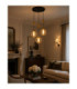 Astoria Cluster Pendant Ceiling Light Black Gold Amber Glass Shade 3x E27-2