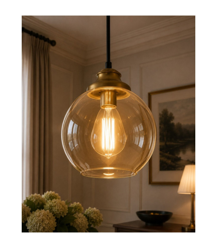 Astoria Cluster Pendant Ceiling Light Black Gold Amber Glass Shade 3x E27-4