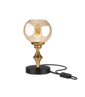 Astoria Table Lamp Black Gold Amber Glass Shade 1x E27-1