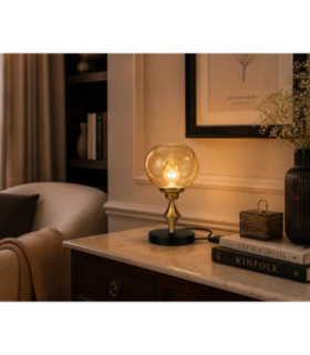 Astoria Table Lamp Black Gold Amber Glass Shade 1x E27-2