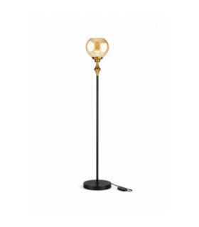 Astoria Floor Lamp Black Gold Amber Glass Shade 1x E27-1
