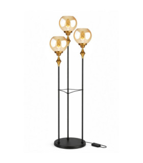 Astoria Multi Arm Floor Lamp Black Gold Amber Glass Shade 3x E27-1