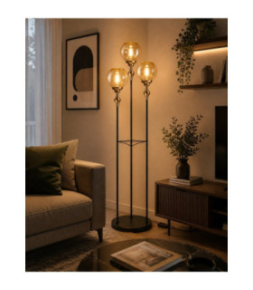Astoria Multi Arm Floor Lamp Black Gold Amber Glass Shade 3x E27-2