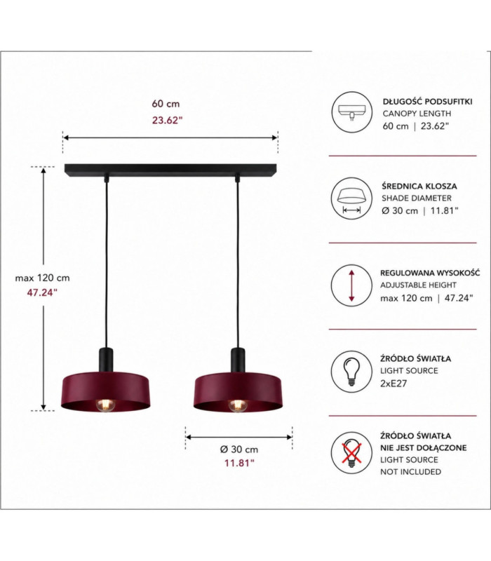 Wine Bar Pendant Ceiling Light Black Burgundy 2x E27-4