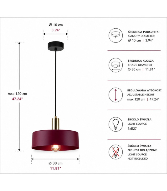 Wine Dome Pendant Ceiling Light Black Burgundy Gold 1x E27-4
