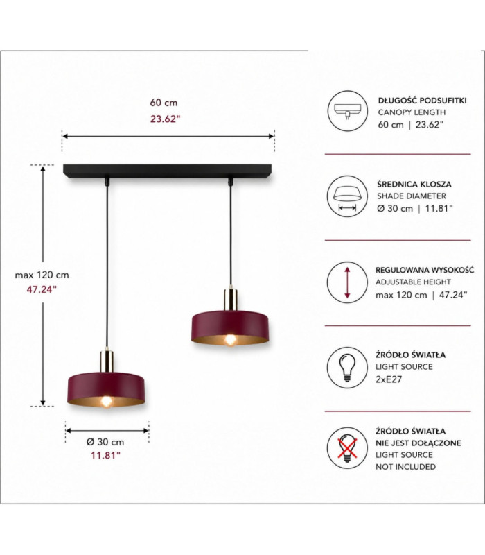 Wine Bar Pendant Ceiling Light Black Burgundy Gold 2x E27-4