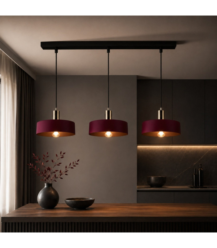 Wine Bar Pendant Ceiling Light Black Burgundy Gold 3x E27-2