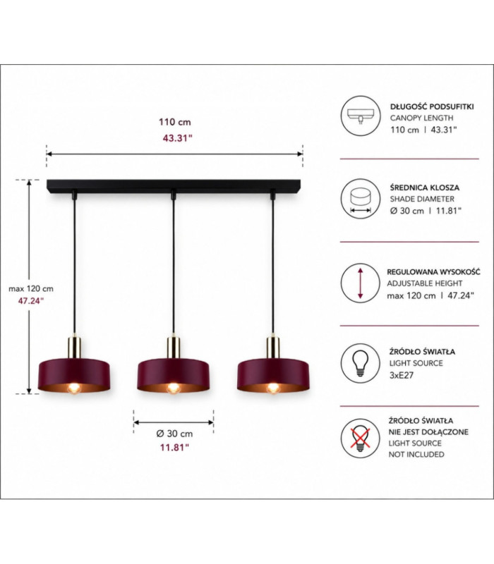 Wine Bar Pendant Ceiling Light Black Burgundy Gold 3x E27-4