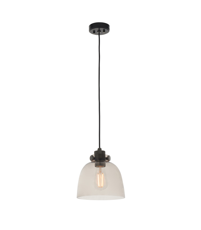 Urban Dome Pendant Light Smokey Grey Tinted Glass Black Chrome-7