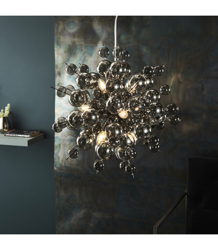 Joules Spherical Pendant Light Black Chrome With Smoked Mirror Tinted Glass-4