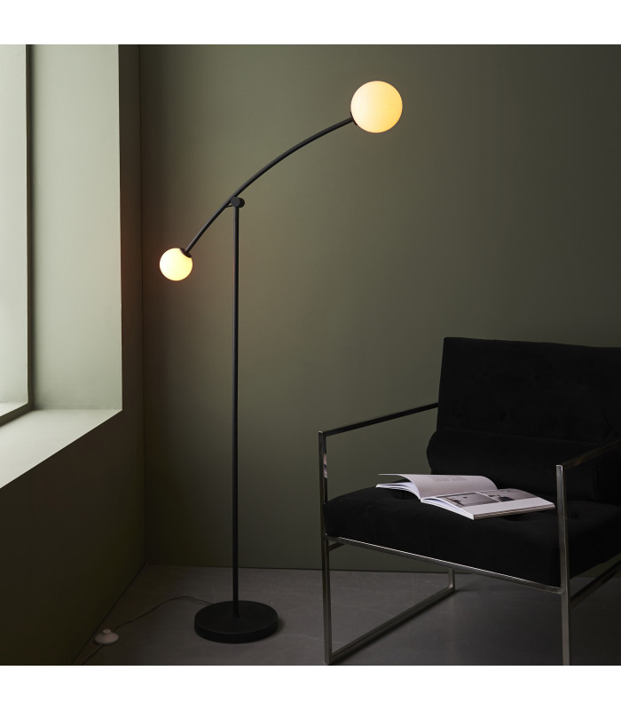 Balance Multi Arm Floor Lamp Textured Matt Black Gloss Opal Glass-2