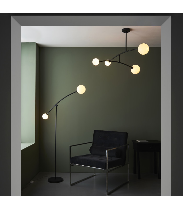 Balance Multi Arm Floor Lamp Textured Matt Black Gloss Opal Glass-5