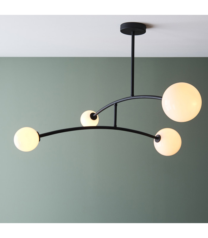 Balance Multi Arm Semi Flush Ceiling Light Textured Matt Black Gloss Opal Glass-2