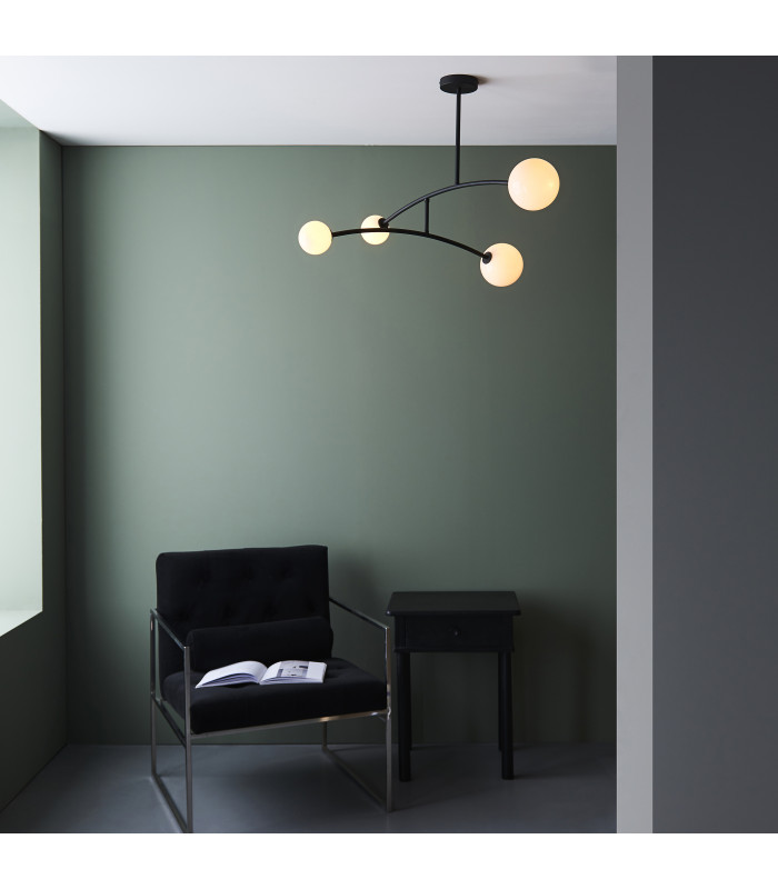 Balance Multi Arm Semi Flush Ceiling Light Textured Matt Black Gloss Opal Glass-3