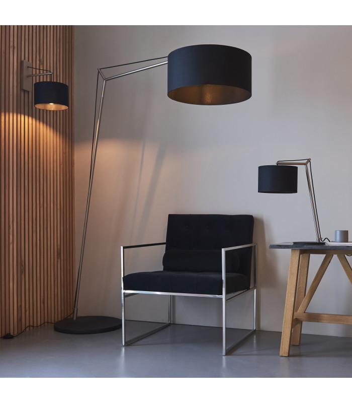 Milan Arc Floor Lamp Matt Nickel Black Cotton-4
