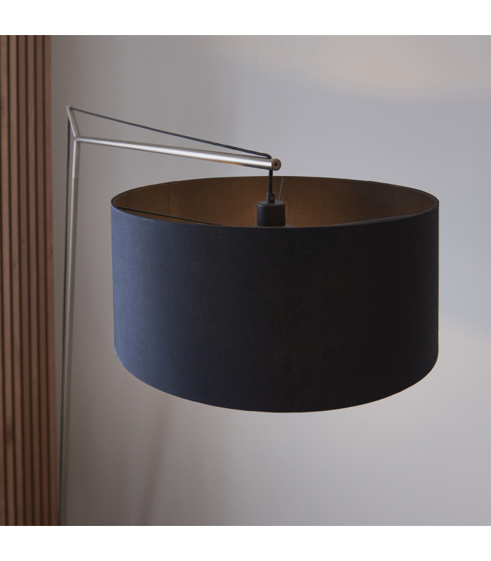 Milan Arc Floor Lamp Matt Nickel Black Cotton-5