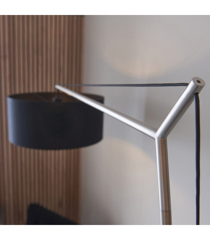 Milan Arc Floor Lamp Matt Nickel Black Cotton-6