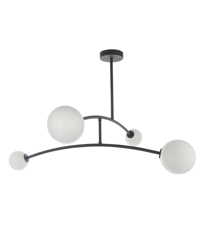 Balance Multi Arm Semi Flush Ceiling Light Textured Matt Black Gloss Opal Glass-9