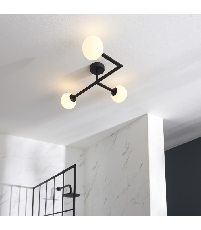 Spa Bathroom Ceiling Light Matt Black Matt Opal Glass-2