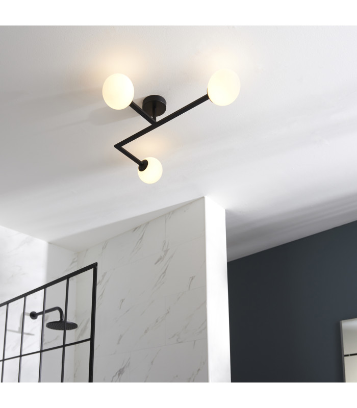 Spa Bathroom Ceiling Light Matt Black Matt Opal Glass-5