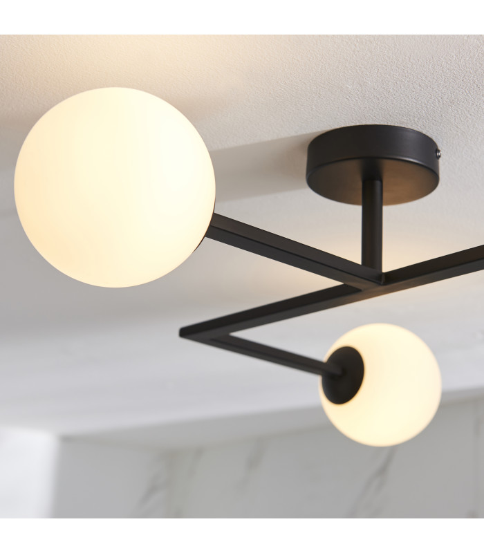 Spa Bathroom Ceiling Light Matt Black Matt Opal Glass-6