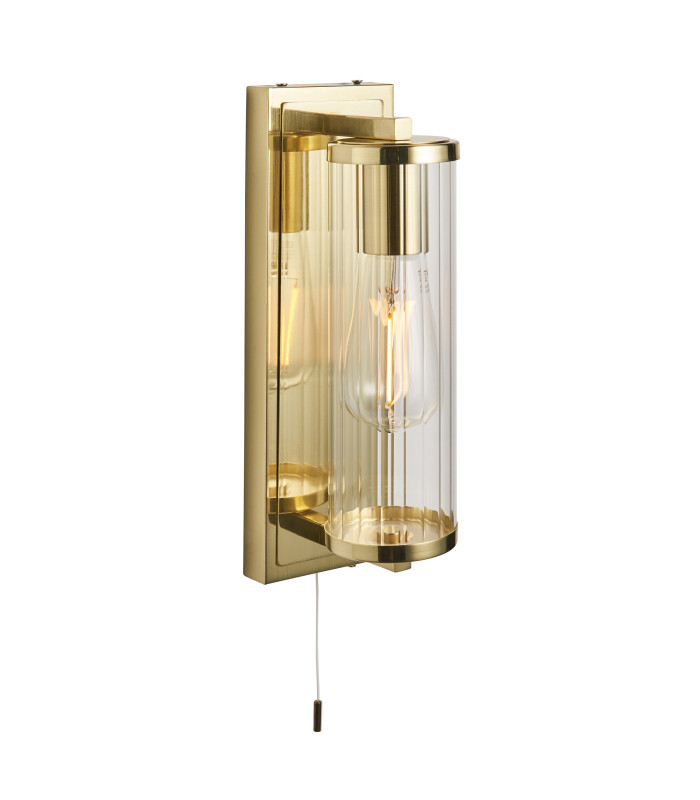 Taylor Bathroom Wall Lamp Satin Brass Clear Ribbed Glass-1