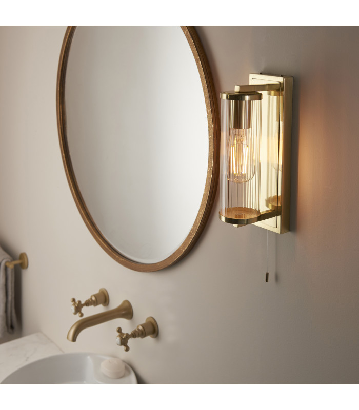 Taylor Bathroom Wall Lamp Satin Brass Clear Ribbed Glass-2