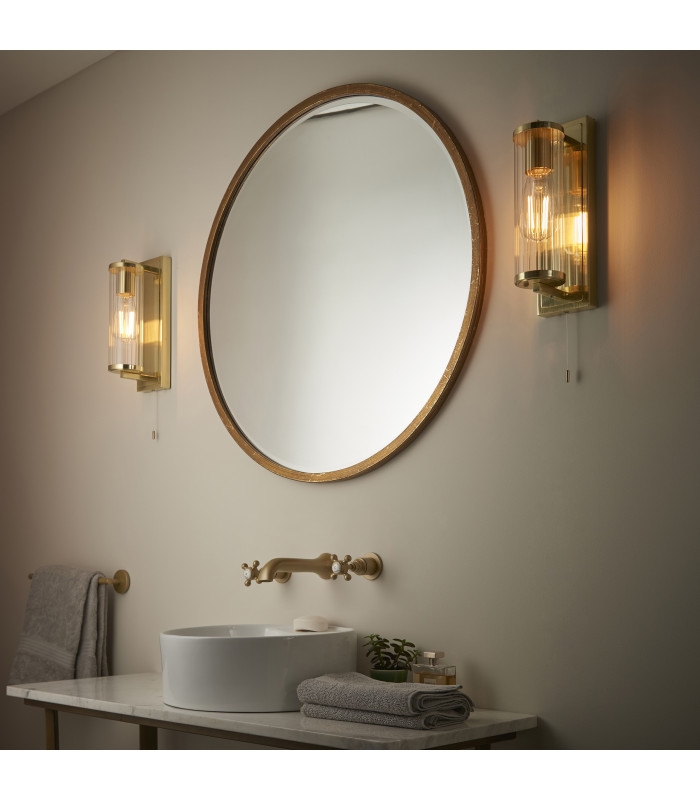 Taylor Bathroom Wall Lamp Satin Brass Clear Ribbed Glass-3