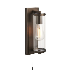 Taylor Bathroom Wall Lamp Dark Bronze Clear Ribbed Glass-1