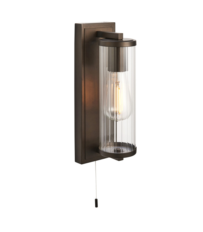 Taylor Bathroom Wall Lamp Dark Bronze Clear Ribbed Glass-1