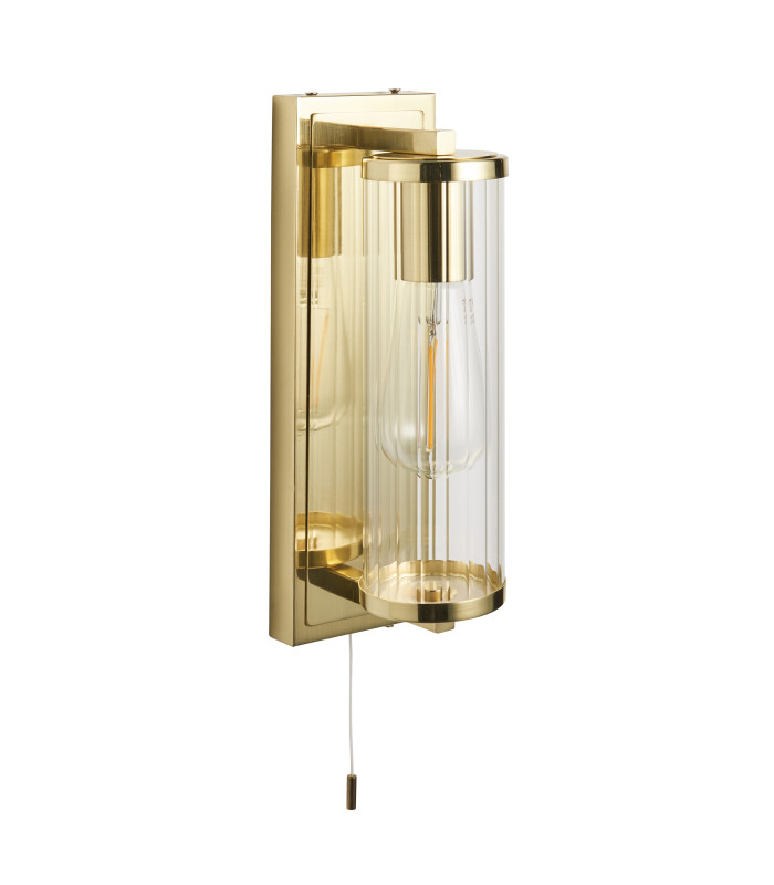 Taylor Bathroom Wall Lamp Satin Brass Clear Ribbed Glass-6