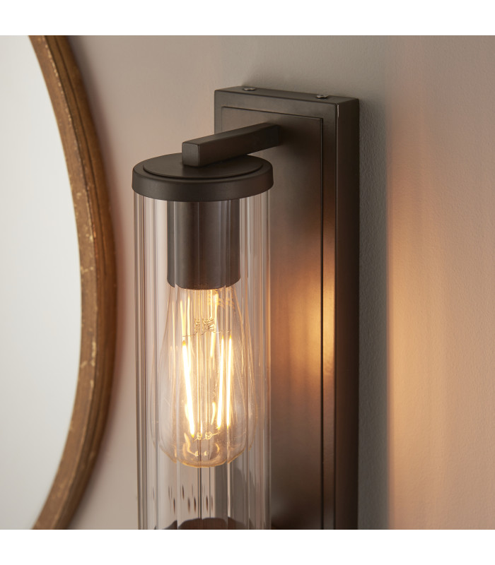 Taylor Bathroom Wall Lamp Dark Bronze Clear Ribbed Glass-4