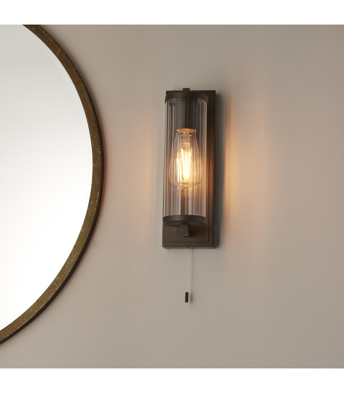 Taylor Bathroom Wall Lamp Dark Bronze Clear Ribbed Glass-5