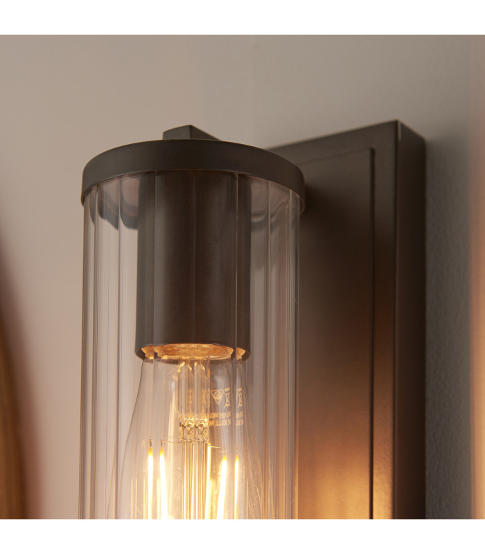 Taylor Bathroom Wall Lamp Dark Bronze Clear Ribbed Glass-6