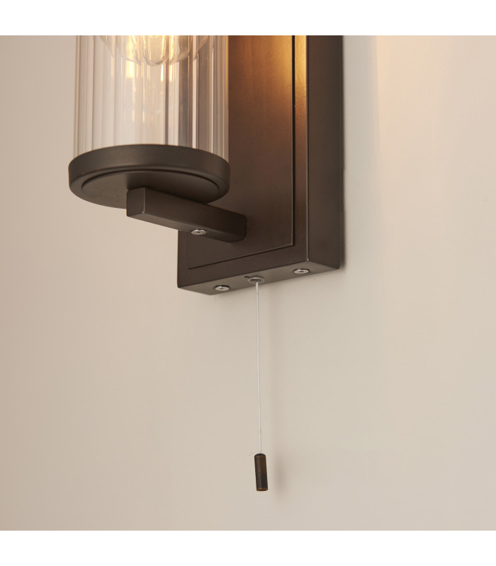 Taylor Bathroom Wall Lamp Dark Bronze Clear Ribbed Glass-7
