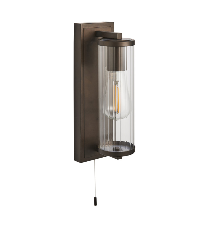 Taylor Bathroom Wall Lamp Dark Bronze Clear Ribbed Glass-8