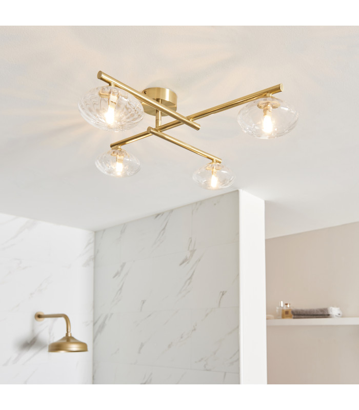 Mobias Bathroom Ceiling Light Satin Brass Clear Ribbed Glass-2